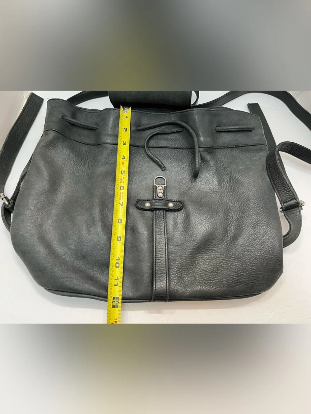 Vintage YURI Italy Black Pebbled Leather Drawstring Backpack Bag Rucksack